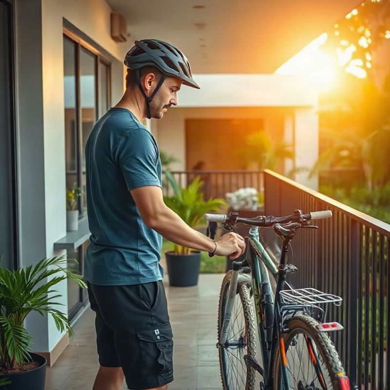 Ciclista mostrando componente de bicicleta à atendente no balcão da oficina
