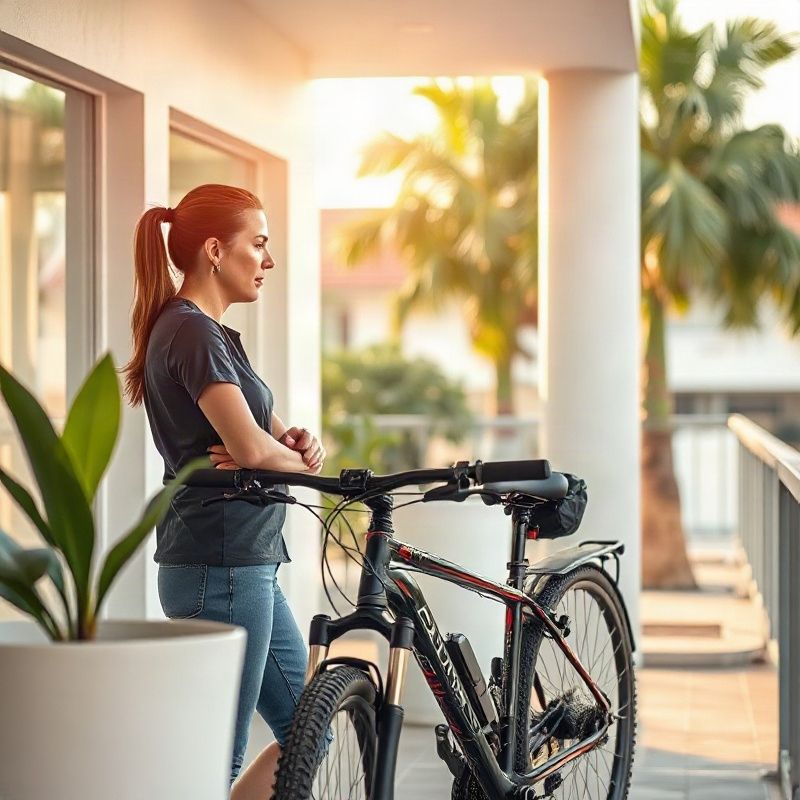 Atendente conversando com ciclista ao lado da bicicleta no balcão da oficina